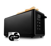 MEDION Grille-pain 4 tranches avec support à petits pains (7 niveaux, 5 programmes, 1.450 W, 2 longues fentes, décongélation, réchauffage, inox mat, MD12103) noir