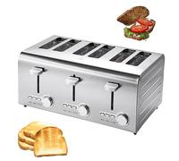 Grille-pain professionnel 6 tranches, en acier inoxydable, 7 niveaux de cuisson, ouverture automatique, fentes extra larges de 3,8 cm, fonction décongélation, plateau ramasse-miettes amovible