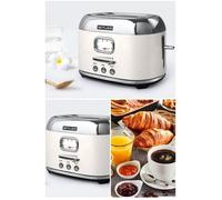 GRILLE-PAIN RETRO VINTAGE DESIGN 2 TRANCHES 1000W COULEUR BLANC ET INOX