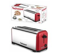 Grille Pain Rouge Inox Brossé 1400W 2 Longues et larges FENTES pour Baguettes