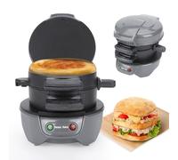 Grille-pain Sandwich Burger Maker, Plaques chauffantes anti-adhésives efficaces Lavable au lave-vaisselle,600W Appareils à Sandwiches Machine à pain pour le petit déjeuner (Gris argenté)