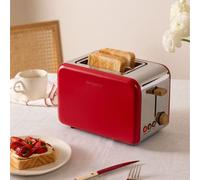 Grille-pain - TOAST RETRO - Fentes larges - 1500W - Style rétro - Sécurité automatique - Rouge et gris