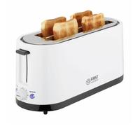 TZS First Austria Grille-pain 4 tranches longues, 1400W, tiroir ramasse-miettes, support à petits pains, boîtier isotherme, réglage de température, inox, fonction décongélation, centrage du pain