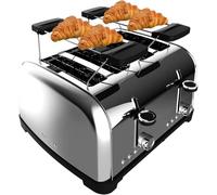 Grille-Pain Vertical 4 Fentes Courtes Toastin' Time 1700 Double Inox. 1700 W,4 Tranches De Pain,Fente Large De 3,8 Cm,2 Supports Pour Pains Et Tiroir Ramasse-Miettes,Acier Inoxydable