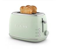 SWEISS Grille Pain Vintage Toaster GRS7, 2 Fentes, 6 Niveaux de puissance, Décongélation, Spécial Baguettes, Rapide et Uniforme, Nettoyage Facile, Tiroir ramasse-miettes, 850 W, Vert
