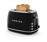 SWEISS Grille Pain Vintage Toaster GRS9, 2 Fentes, 6 Niveaux de puissance, Décongélation, Spécial Baguettes, Rapide et Uniforme, Nettoyage Facile, Tiroir ramasse-miettes, 850 W, Noir