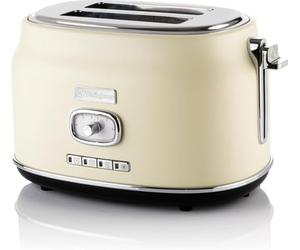 Grille-pain Westinghouse WKTTB857WH de style rétro, blanc, capacité 2 tranches, 5 configurations et fonction auto centrale, grille de chauffage et plateau à miettes amovible.