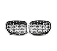 Grille Pare-choc Avant Centrale Grilles Supérieures Avant Style Diamant Noir Intégral Aspect Fibre Carbone Double Ligne Course Pour BMW Pour X1 F48 Pour LCI 2020-2022(Diamond-Silver)