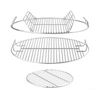 Grille pliable en acier inoxydable pour barbecue Weber rond au charbon de bois avec zone supérieure rabattable pour faciliter l'ajout de charbon de bois et la manipulation des aliments (C)