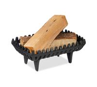 Relaxdays Panier à bûches pour cheminée, HxLxP : 15 x 37 x 26 cm, Fonte Massive, Porte-bûches sur Pieds, Noir