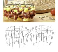 Grille Pour Air Fryer, 2 Pièces Rond Support À Brochettes Pour Friteuse À Air, Brochette Barbecue Vertical Étagère En Acier Inoxydable, Accessoires De Friteuse À AirChaud Avec 24 Aiguilles À Rôtir