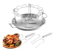 Grille pour cuisse de poulet | Support rond en acier inoxydable | 12 emplacements antiadhésifs pour baguettes de batterie Accessoires de barbecue avec bac d'égouttement pour pique-nique