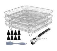 Grille pour Friteuse à Air - Grilles Pour Friteuse De 20 Cm - Grille De Séchage Carrée Anti-adhésive En Acier Inoxydable 13 Pièces Empilable Pour Cuisine Four Toast Viande