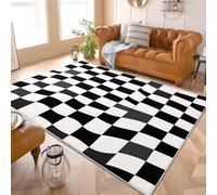 Grille Simple en Noir Et Blanc Tapis Antidérapant à Poils Courts 60x90 cm Illusions D'Optique Tapis de Salon et Chambre, Facile d’Entretien, Dos Antidérapant, Décoration Douce pour Enfants et Animaux