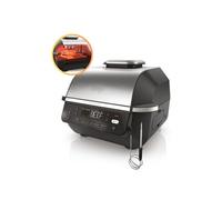 Ninja 5-en-1 Grill d’intérieur et friteuse sans huile, 5 modes, cuit jusqu’à 4 hamburgers, capacité 5,7 l, faible dégagement de fumée, thermomètre à viande numérique inclus, Noir/Argent, EG351EU