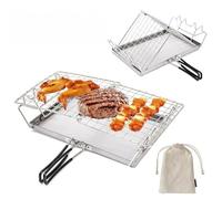 Griller du pain de camping en acier inoxydable pour barbecue en plein air - Gain de place pour barbecue à chaleur rapide - Pliable et réglable pour bagels artisanaux grille-pain 90 secondes
