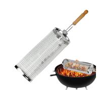 Grilles À Rôtir - Panier Pour Grille Empilable | Tube De Réseau Pour La Grille | Accessoires De Barbecue Pour Les Légumes | Panier Pivotant Pour Barbecue Avec Poignée En Bois | Poignée En Bois Amovibl