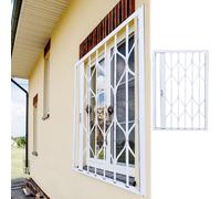 Grilles de fenêtre de sécurité réglables pour l'extérieur - Barres de fenêtre coulissantes pliables en aluminium blanc pour chats et chiens - Filet de clôture verrouillable pour plus de sécurité et de