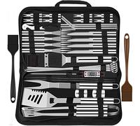Grilliance 38pcs Kit Barbecue Set Accessoires de Grill en Acier Inoxydable pour Hommes,Ensemble d'Ustensiles de Grill de Haute Qualité avec Sac et Tapis pour Camping Argenté