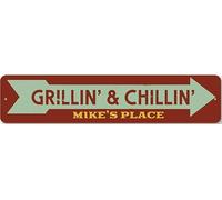 Grillin' & Chillin' Sign Personalized Grill Master Arrow Metal Decor