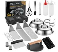 grilljoy Set Accessoires Plancha, Kit Smash Burger avec Set Spatule, Smash Burger Press, Kit Plancha Cadeau Homme Papa, 28PCS Ustensiles pour Brasero, Teppanyaki, Barbecue Extérieur, Camping