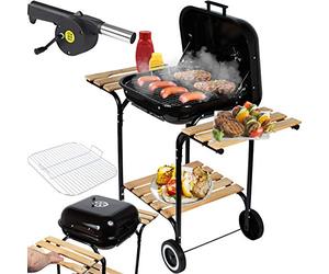 GrillMaster Barbecue au charbon EmaBend GM3000 + Souffleur, Jardin, Charbon, Avec Roulettes, Étagères En Bois