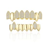 Grills Dentaires en Forme de Crocs Vampire, Amovibles Finition Or/Argent Diamant Glacé, pour SoiréEs Unisexes Style Hip-Hop Rappeur(Gold)