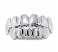 Grills Dentaires,Hip Hop Teeth Grills Faux Punk Hip Hop Dents Haut en Bas Diamant Strass Dents Grillz Halloween Festival de Musique Party Hip Hop Rapper Costume Décoration (Argent,Plein)
