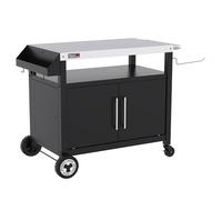 Grills House Chariot de cuisine mobile, comptoir en acier inoxydable, armoire de rangement avec étagère à condiments, étagères intérieures, multiples utilisations intérieures et extérieures, noir,