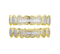 Grillz Carré Irrégulier à La Mode Avec Zircons, 18K Plaqué Or et Argent Bijou Hip-Hop, Cadeau Décoration Unisexe pour Homme et Femme(Gold,Set)