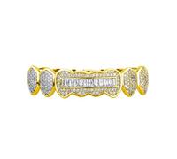Grillz Carré Irrégulier à La Mode Avec Zircons, 18K Plaqué Or et Argent Bijou Hip-Hop, Cadeau Décoration Unisexe pour Homme et Femme(Gold,Lower teeth)