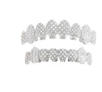 Grillz De Dents Hip Hop En Diamant Glacé Pour Hommes Et Femmes, Grillz De Luxe Bling Crocs De Vampire À 8 Dents, Bijoux Fantaisie De Rappeur(Silver)