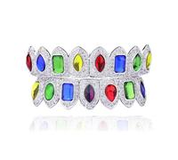 Grillz Dentaires ColoréS OrnéS de Pierres PréCieuses, PlaquéS Or 18 Carats, Style Hip-Hop, Sertis Zircon Cubique(Silver)