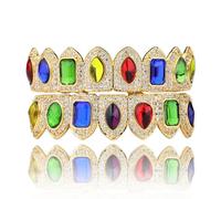 Grillz Dentaires ColoréS OrnéS de Pierres PréCieuses, PlaquéS Or 18 Carats, Style Hip-Hop, Sertis Zircon Cubique(Gold)