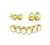 Grillz Dentaires Ouverts en Or 18 Carats, Contour de Crocs Vampire, Capuchons Supérieurs et Inférieurs, Our Costume(Gold)