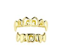 Grillz dents de vampire pour vos dents de vampire plaqué or 14 carats avec visage ouvert - Grillz en or pour homme et femme - Accessoire de costume de rappeur Hip Hop (2 barres de moulage