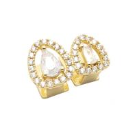 Grillz Deux Dents Creuses Assemblées Goutte Rectangle Diamant, Plaqué Or et Argent 18K Bijou Dentaire Hip Hop Cadeau Mode Unisexe(Gold)