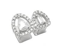 Grillz Deux Dents Creuses Assemblées Goutte Rectangle Diamant, Plaqué Or et Argent 18K Bijou Dentaire Hip Hop Cadeau Mode Unisexe(Silver)