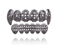 Grillz en Diamant Plaqué Or 18 Carats, Crocs de Vampire Dracula PlaquéS Or pour les Dents SupéRieures, Grillz Croix GlacéEs(Black)