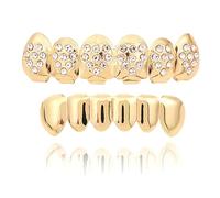 Grillz en Diamant Plaqué Or 18 Carats, Crocs de Vampire Dracula PlaquéS Or pour les Dents SupéRieures, Grillz Croix GlacéEs(Gold)