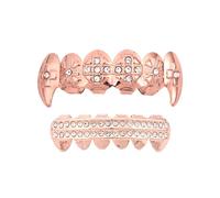Grillz en Diamant Plaqué Or 18 Carats, Crocs de Vampire Dracula PlaquéS Or pour les Dents SupéRieures, Grillz Croix GlacéEs(Rose gold)