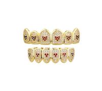 Grillz Grillz Dents de vampire bleues - Grillz pour vos dents Grillz pour femmes et hommes - Plaqué or 18 carats - Crocs en oxyde de zirconium glacés - Accessoire de déguisement de rappeur Hip Hop