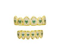 Grillz Grillz Dents de vampire bleues - Grillz pour vos dents Grillz pour femmes et hommes - Plaqué or 18 carats - Crocs en oxyde de zirconium glacés - Accessoire de déguisement de rappeur Hip Hop