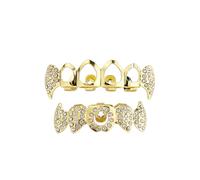 Grillz Grillz Grillz Grilles de bouche supérieures et inférieures en oxyde de zirconium pour vos dents Plaqué or 14 carats pour homme et femme, one size, Laiton, Pas de gemme