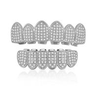 Grillz - Grilz - Grilz - Fausses dents de vampire Grilz - Ensemble de fausses dents en métal plaqué or 18 carats - Costume de rappeur hip-hop gothique, Halloween, vampire chauve-souris, accessoires de