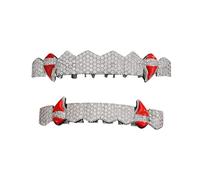 Grillz Hip Hop En Cuivre Plaqué Or 18 Carats, Grillades En Forme De Crocs De Vampire, Grillades En Diamant Glacé, À Porter Au Quotidien, Pour Halloween Et Les Fêtes, Unisexe(Silver)