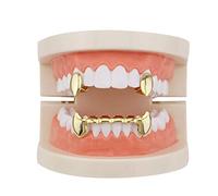 Grillz Lot de 2 défenses individuelles et 6 grilles inférieures plaquées or 18 carats, laiton