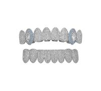 Grillz Oeil Maléfique Pavé de Cz - Plaqué Or/argent 18k, Bling Clair & Bleu, Style Rapper, Fête Cosplay et Cadeau, Hip Hop(Silver)
