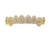 Grillz Six Dents Requin Cœur Crochets, Micro-Serti 18K Plaqué Or et Argent, Bijou Hip-Hop Unisex Cadeau Décoration pour Homme et Femme(Gold,Upper teeth)