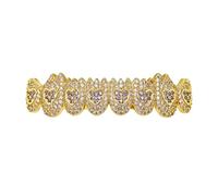 Grillz Six Dents Requin Cœur Crochets, Micro-Serti 18K Plaqué Or et Argent, Bijou Hip-Hop Unisex Cadeau Décoration pour Homme et Femme(Gold,Lower teeth)